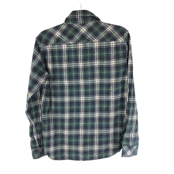 Comme Ca Ism Mens Flannel Shirt Snap Button Plaid Pockets Green M - Picture 2 of 3